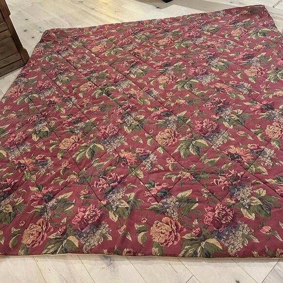 Vintage Croscill Home Serena Red Gold Floral Queen Comforter Shams Bed Skirt - Picture 2 of 15